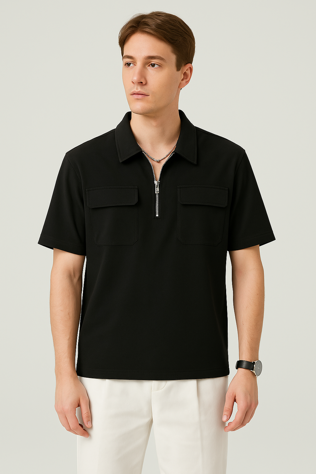 Trendy mens oversized collar tshirt with zipper