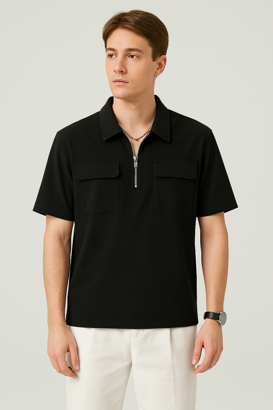 Trendy mens oversized collar tshirt with zipper