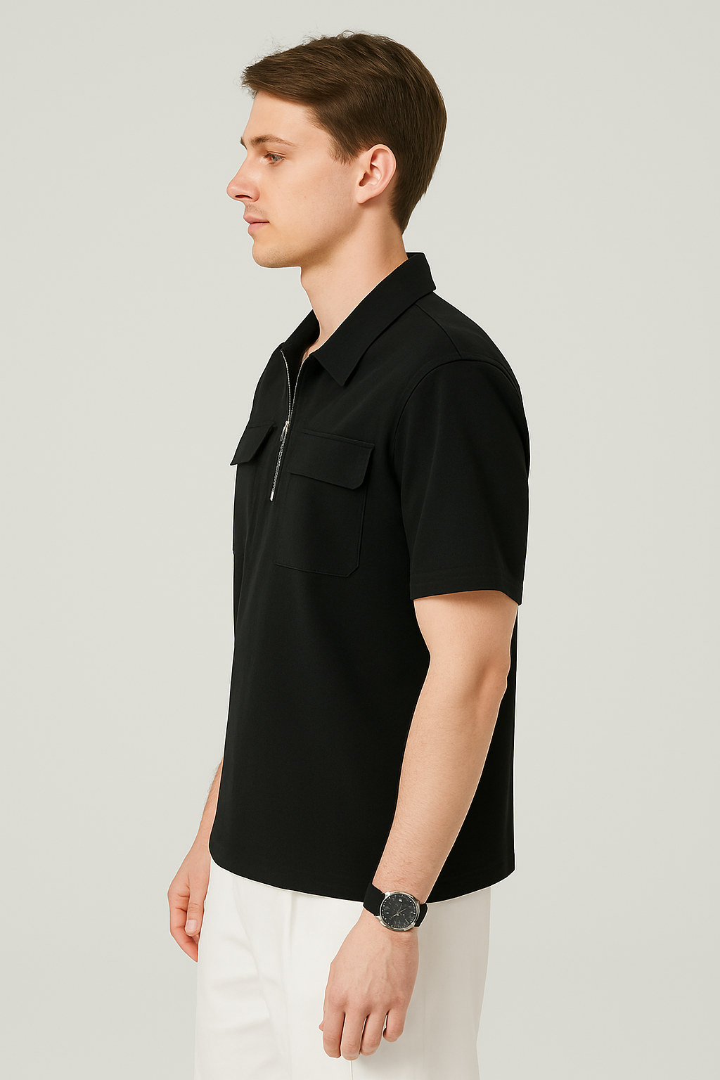 Trendy mens oversized collar tshirt with zipper